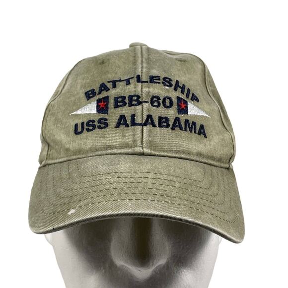 Battleship BB-60 USS ALABAMA green strapback hat cap NAVY military USA - Picture 1 of 10